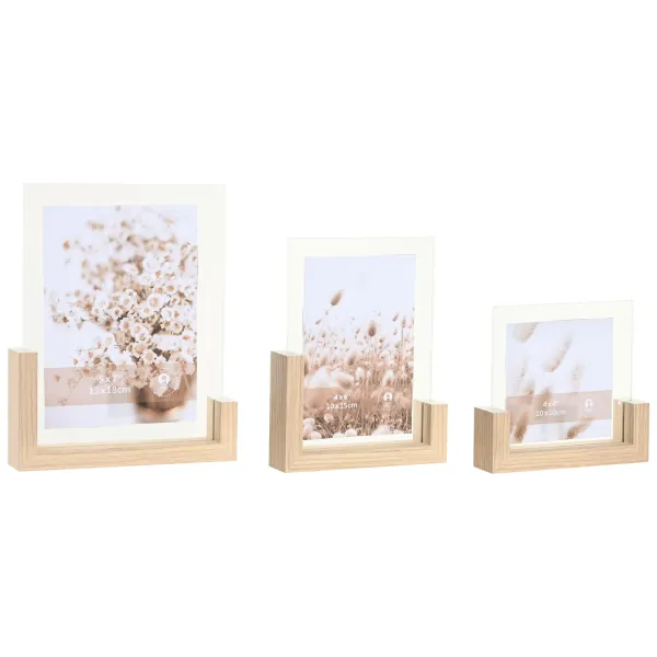 marco de fotos 10x10 base madera cristal