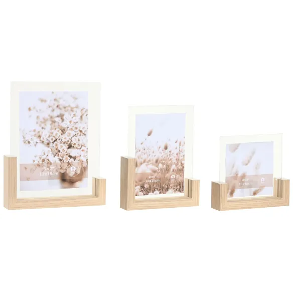 marco de fotos 10x10 base madera cristal