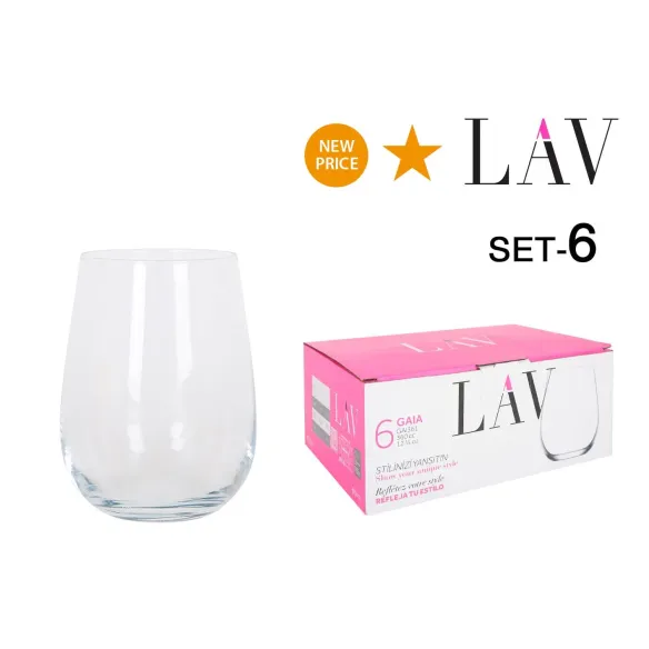 juego seis vasos cristal 360cc gaia