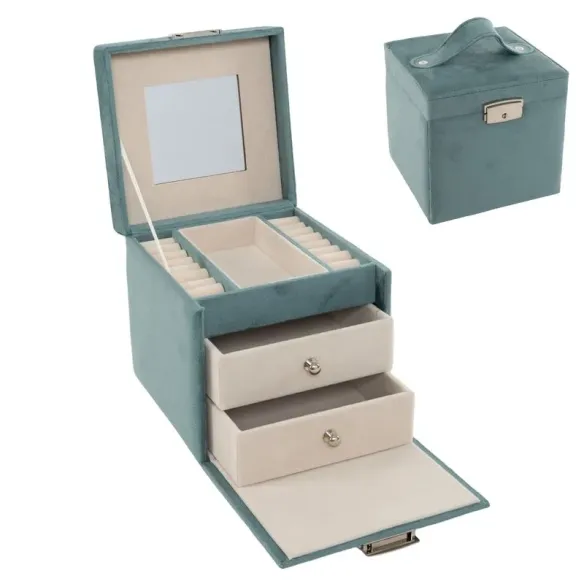 joyero dos niveles terciopelo verde