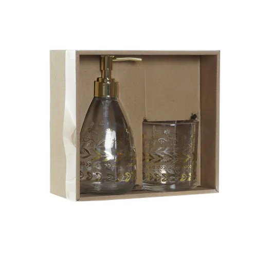 juego bano 2 piezas cristal hojas dorad