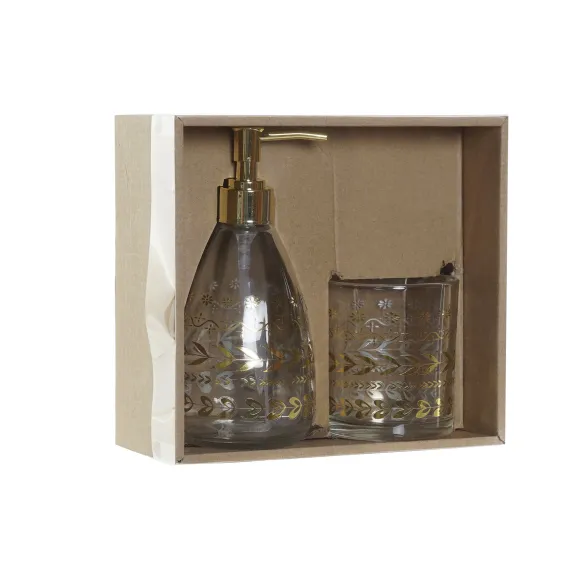 juego bano 2 piezas cristal hojas dorad