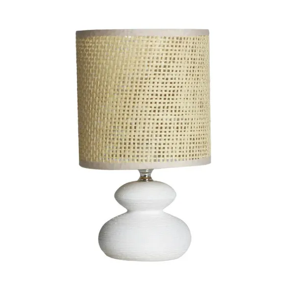 lampara sobremesa blanca rattan