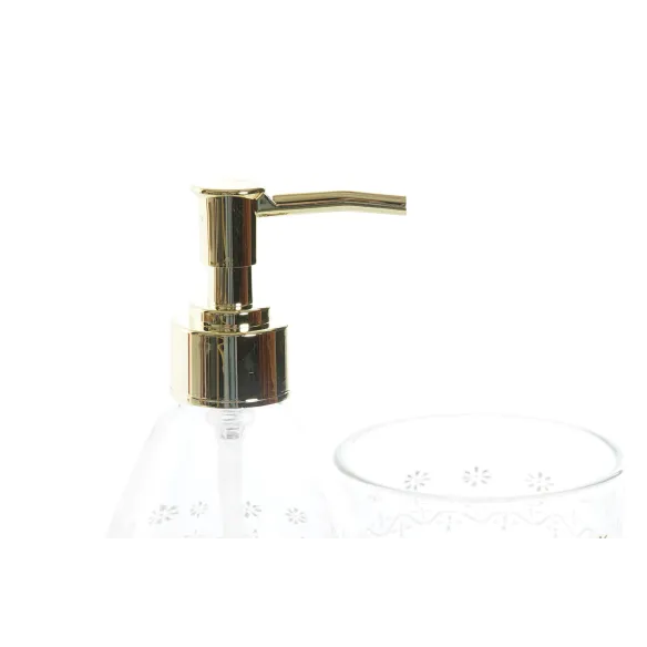 juego bano 2 piezas cristal hojas dorad