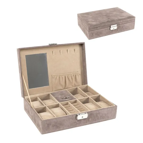 joyero terciopelo topo con espejo