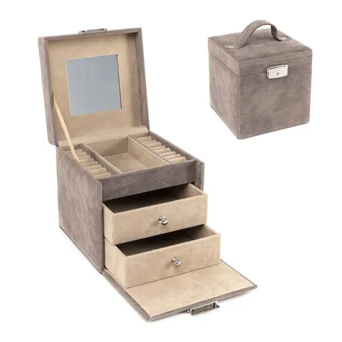 joyero dos cajones terciopelo topo