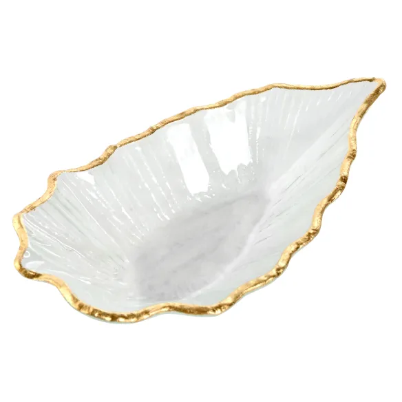 centro mesa cristal hoja borde dorada