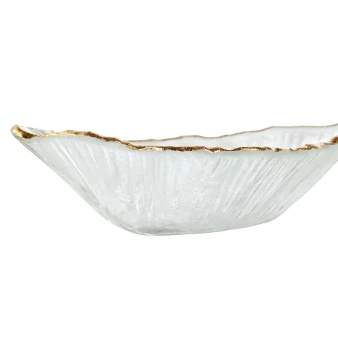 centro mesa cristal hoja borde dorada