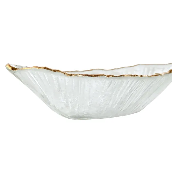 centro mesa cristal hoja borde dorada