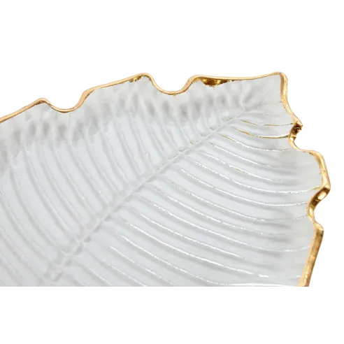 centro mesa cristal hoja borde dorado