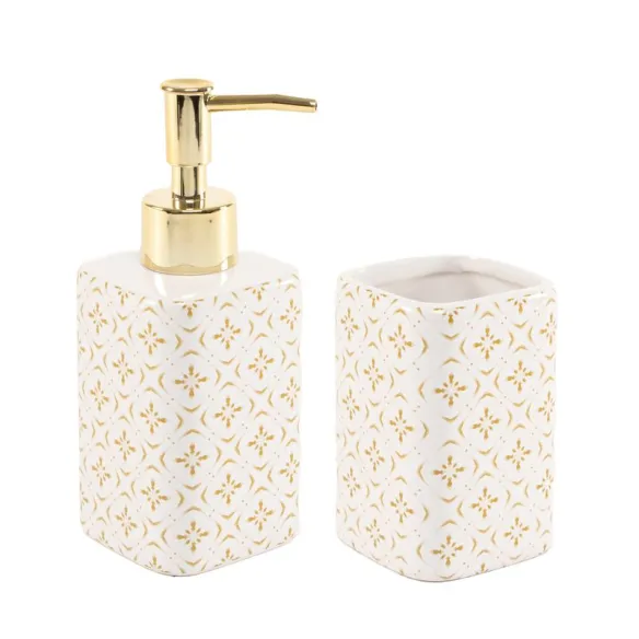 juego de bano dispensador y vaso mostaza