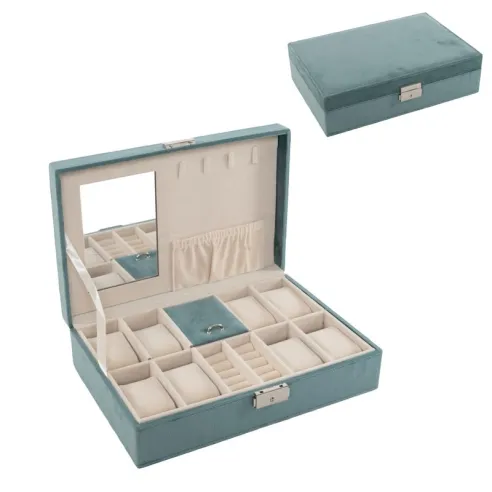 joyero terciopelo verde con espejo