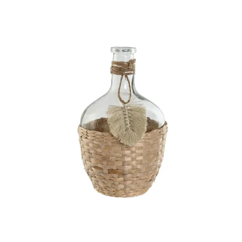 jarron florero cristal rattan con hoja