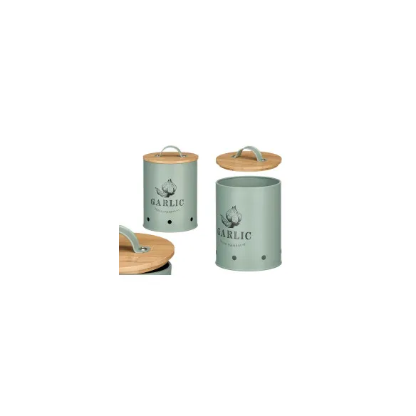 bote para ajos verde tapa bambu