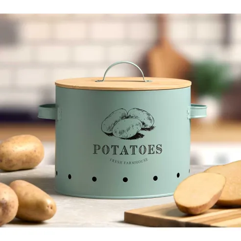 bote para patatas verde con tapa bambu