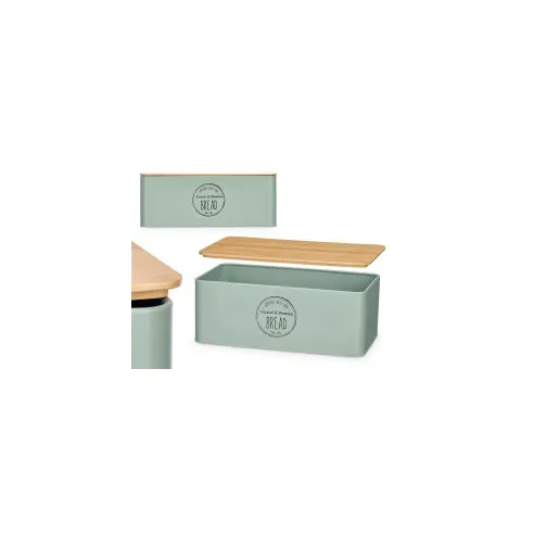 caja almacenamiento pan verde tapa bambu