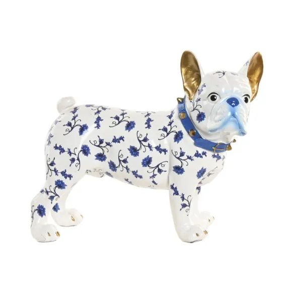 figura perro bulldog resina azul y blanc