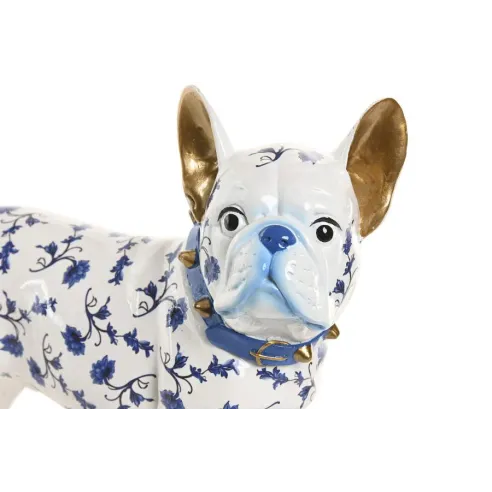 figura perro bulldog resina azul y blanc