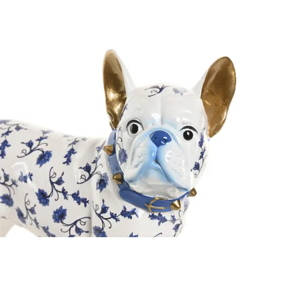 figura perro bulldog resina azul y blanc