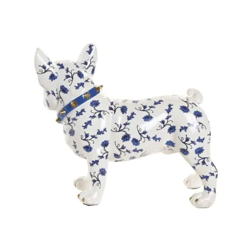 figura perro bulldog resina azul y blanc