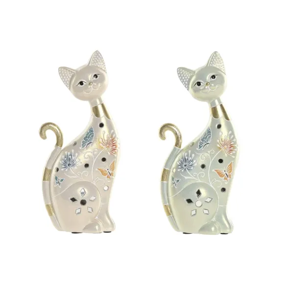 figura gato sentado blanco oro