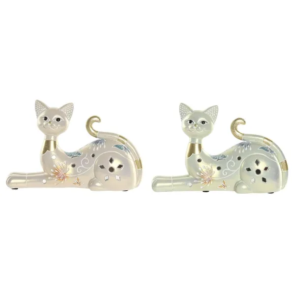 figura gato acostado blanco oro