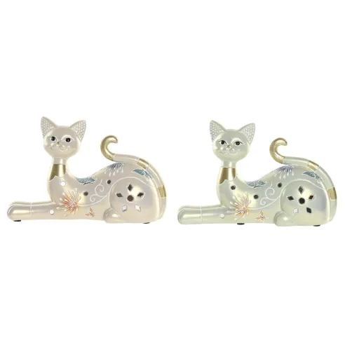 figura gato acostado blanco oro