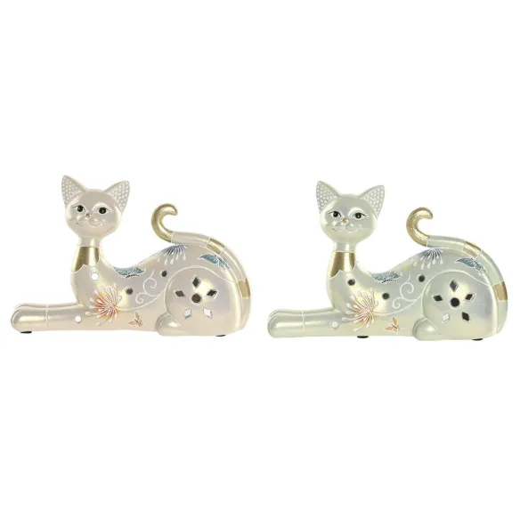 figura gato acostado blanco oro