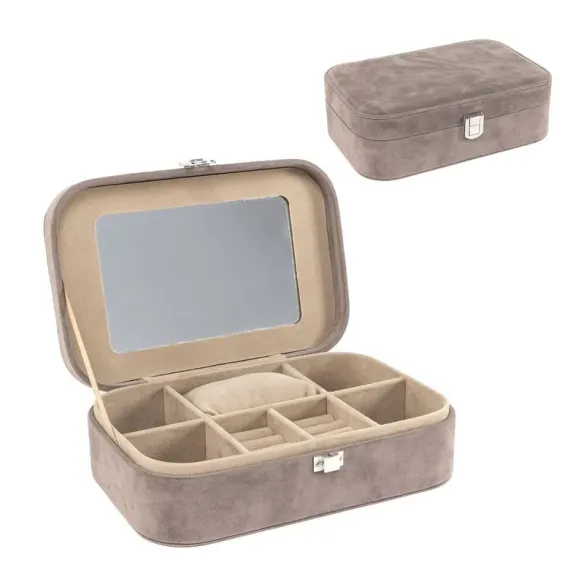 joyero terciopelo topo con espejo