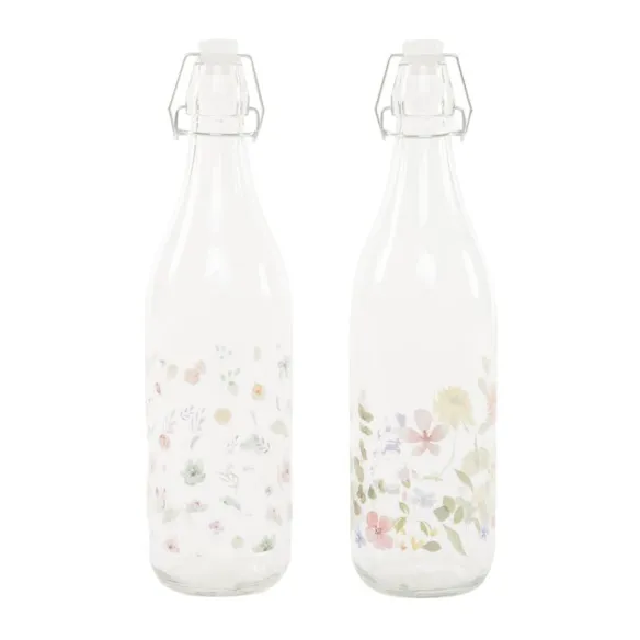 botella cristal flores 1l