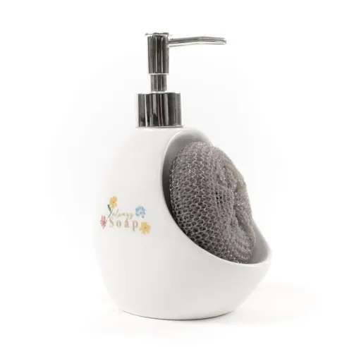 dispensador jabon con estropajo flores