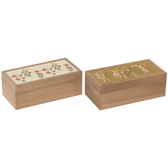 caja madera flores rectangular