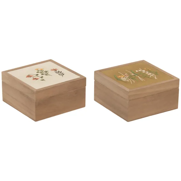 caja madera flores cuadrada