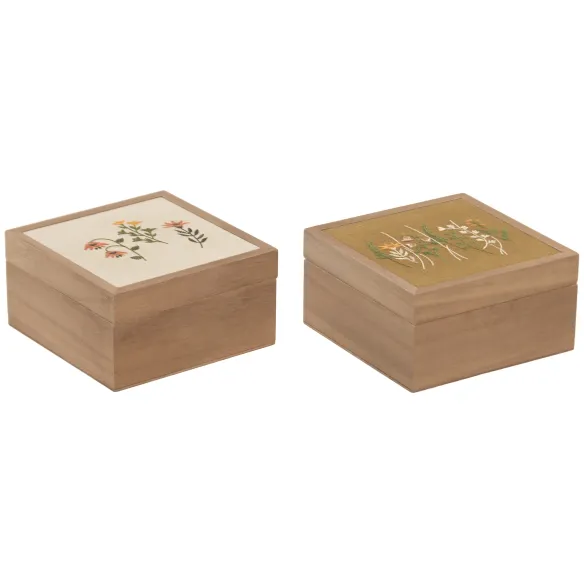 caja madera flores cuadrada