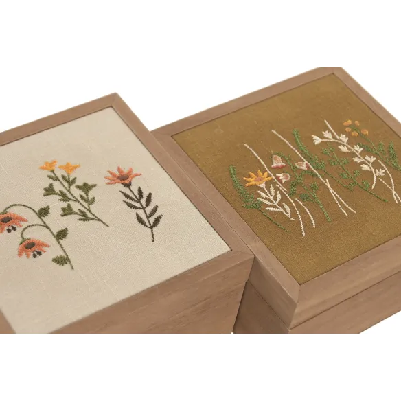 caja madera flores cuadrada