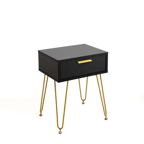 mesilla negra con 1 cajon y patas dorada