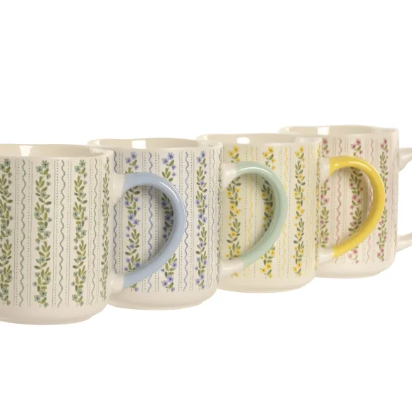 mug taza porcelana flores