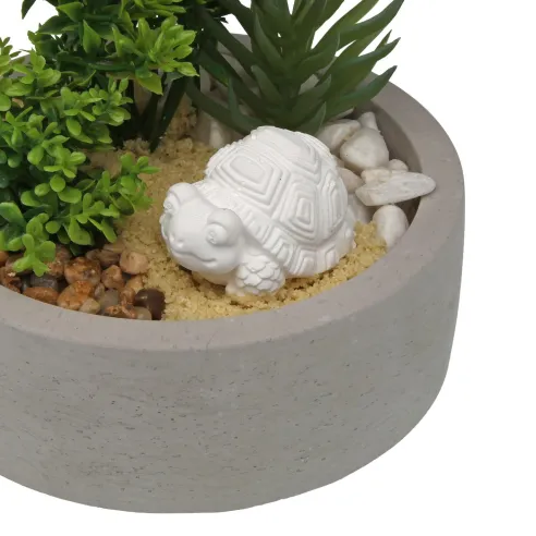 maceta cemento planta y tortuga
