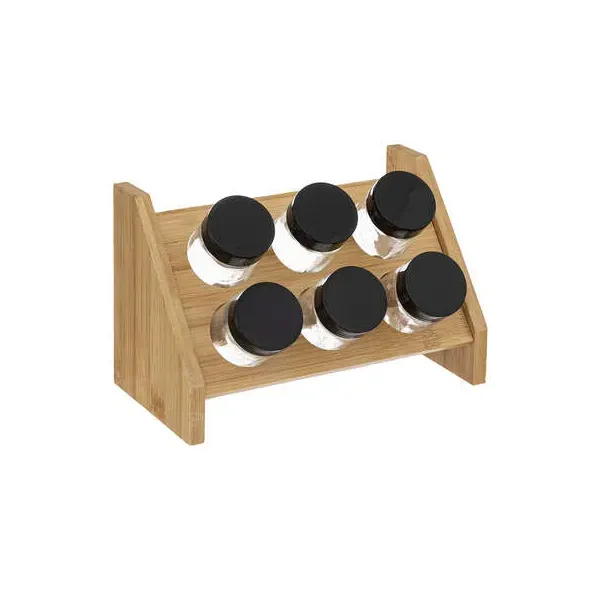 soporte de bambu especias con seis botes