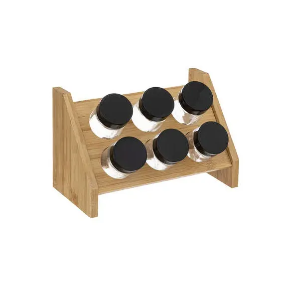 soporte de bambu especias con seis botes