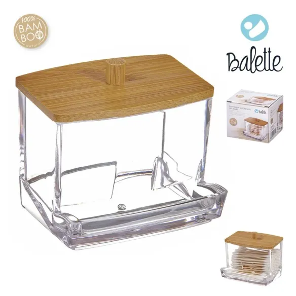 dispensador bastoncillos con tapa bambu