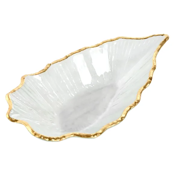 centro mesa cristal hoja borde dorada