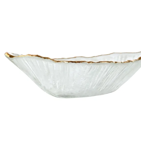 centro mesa cristal hoja borde dorada