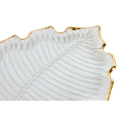 centro mesa cristal hoja borde dorado