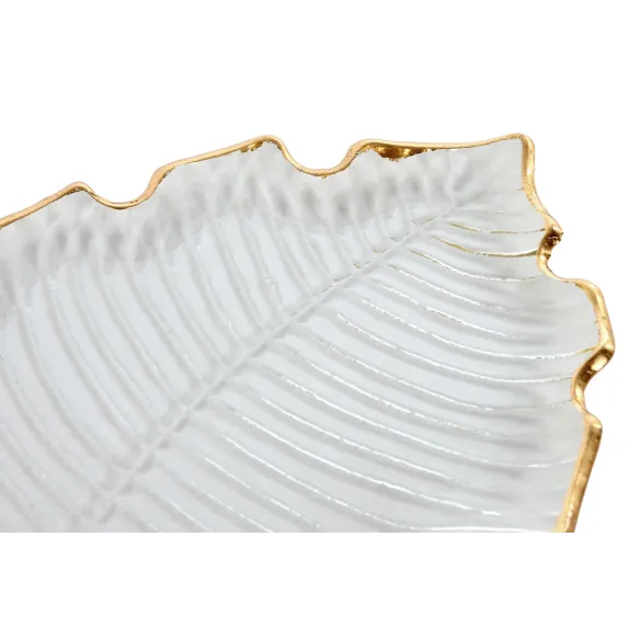 centro mesa cristal hoja borde dorado