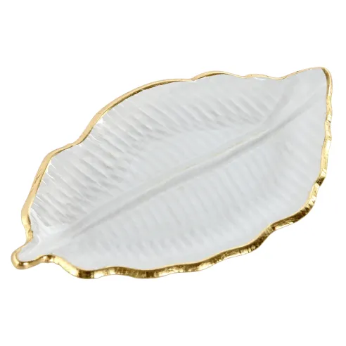 centro mesa cristal hoja borde dorado