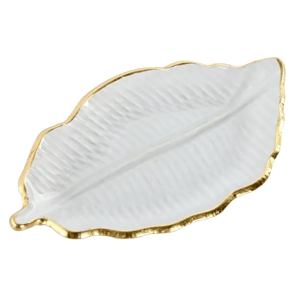 centro mesa cristal hoja borde dorado