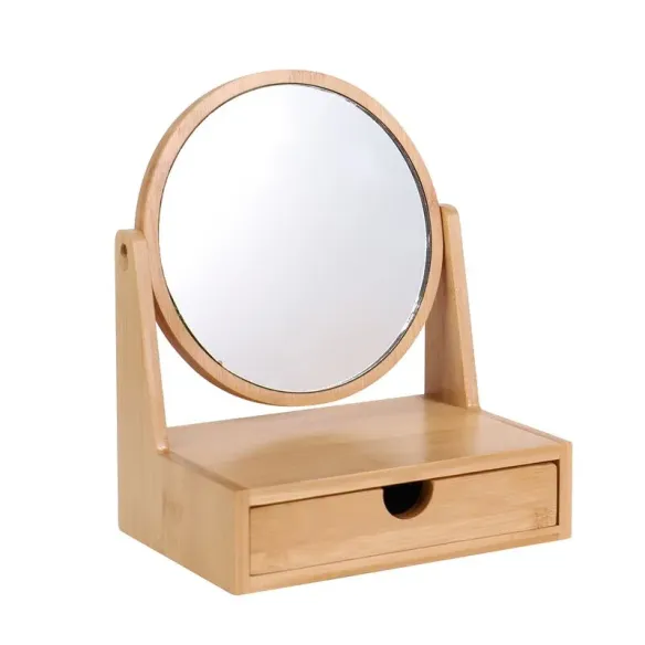espejo sobremesa con cajon bambu