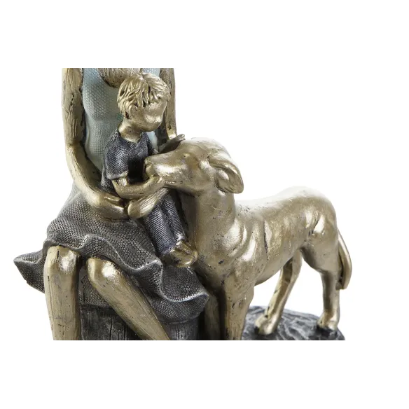 figura chica y nino azul perro dorado