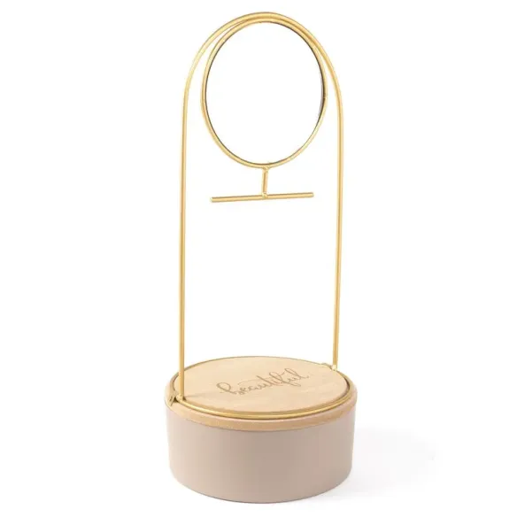 joyero con caja y espejo oro topo